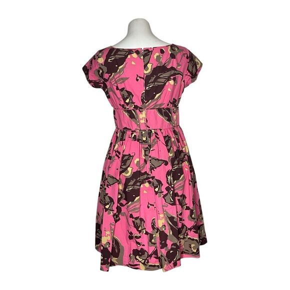 CAROLE LITTLE Pink Dress Brown Tan Floral Retro Pin Up Rockabilly Size 10 - Picture 2 of 9